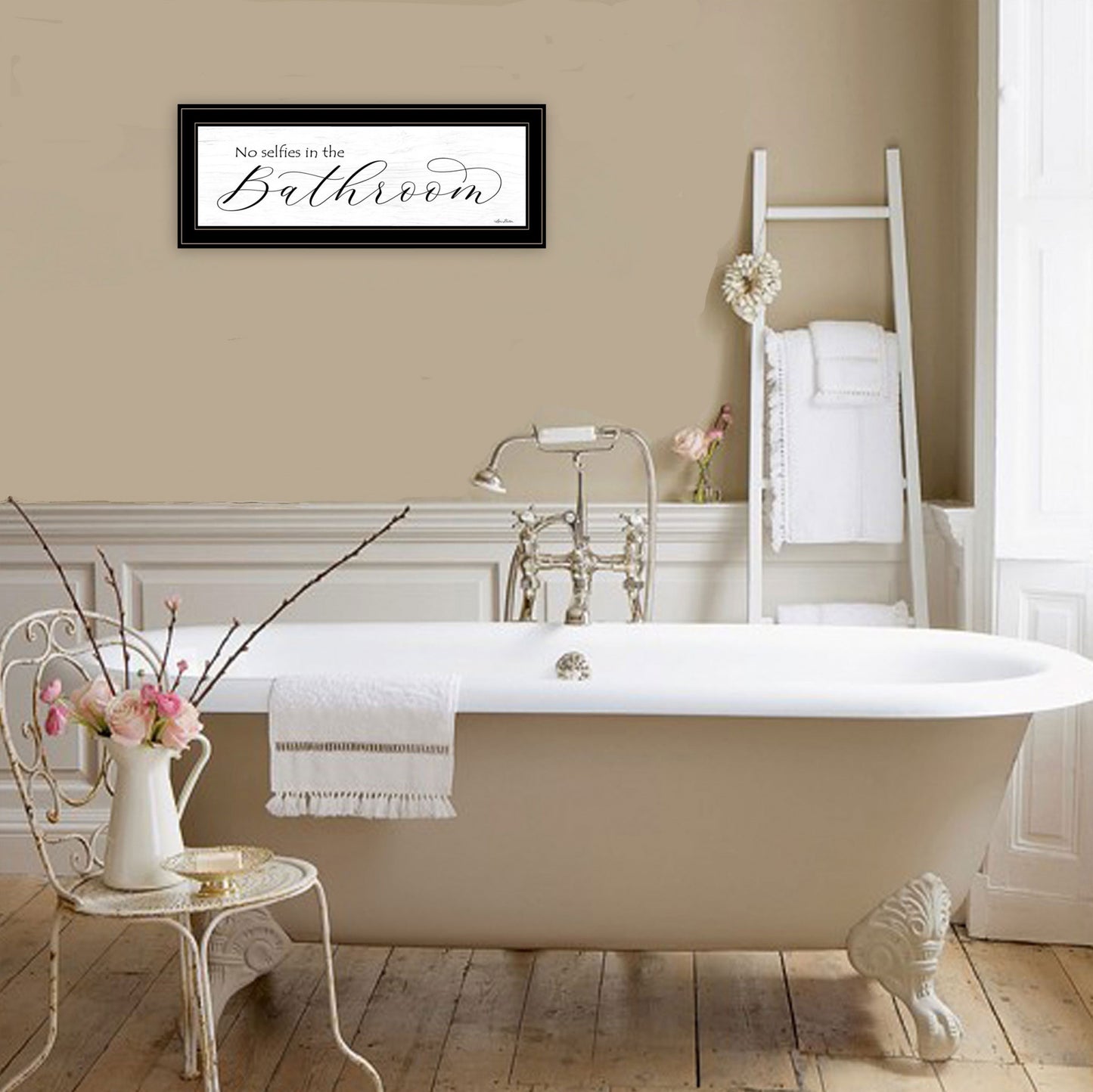 No Selfies in the Bathroom 3 Black Framed Print Bathroom Wall Art-3