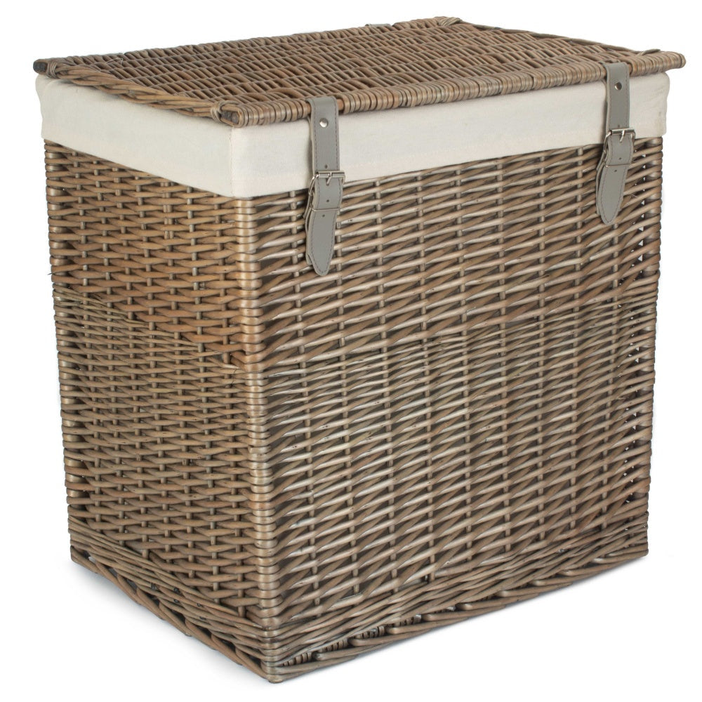 Boutique Antique Wash Wicker Laundry Basket With Lining-3