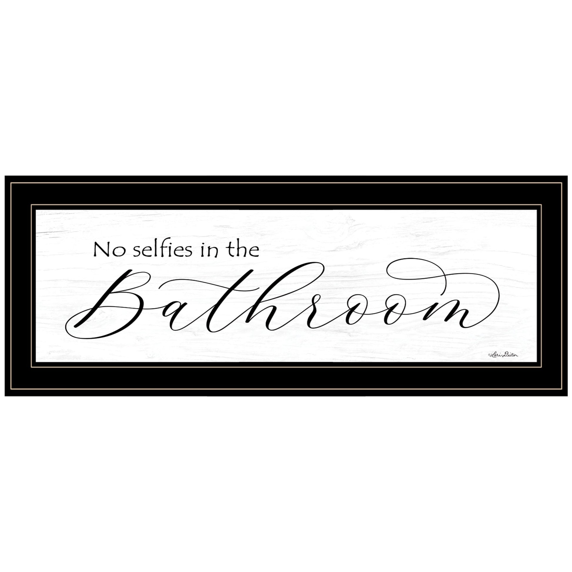 No Selfies in the Bathroom 3 Black Framed Print Bathroom Wall Art-1