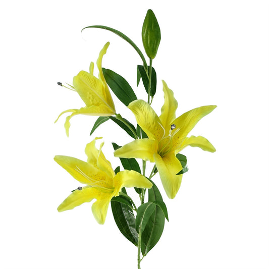 Artificial Flowers Large Yellow Lily Stem - 3 Flowers 100cm-0