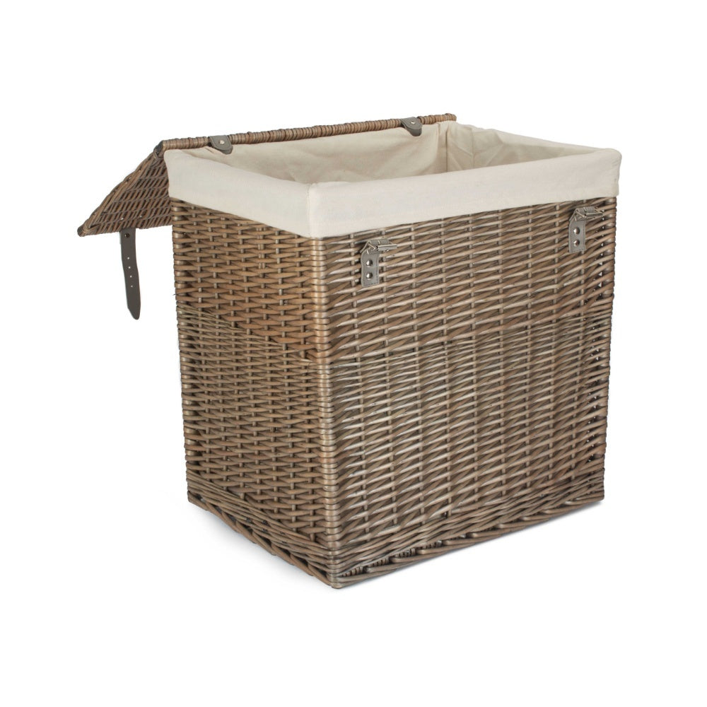 Boutique Antique Wash Wicker Laundry Basket With Lining-2