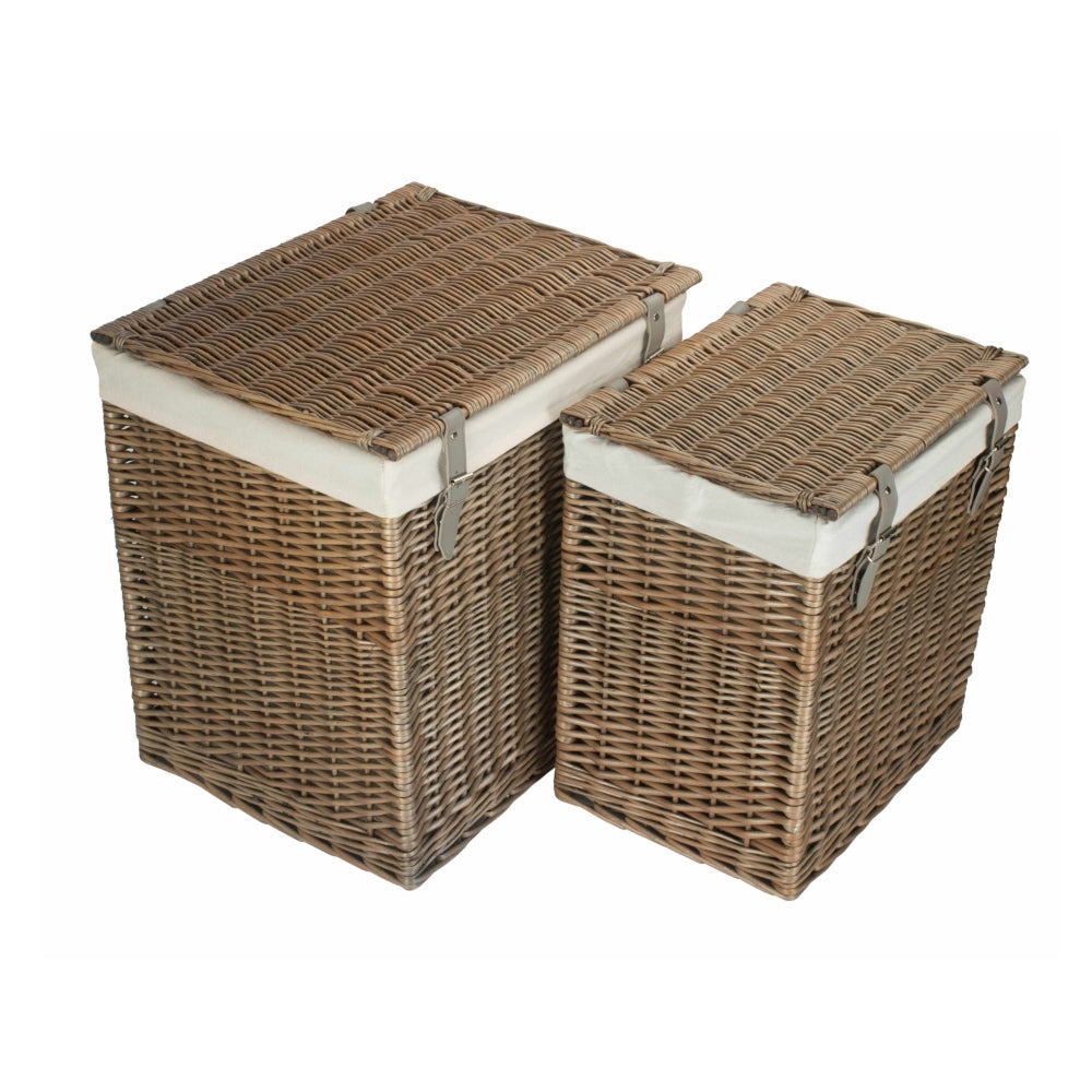 Boutique Antique Wash Wicker Laundry Basket With Lining-4