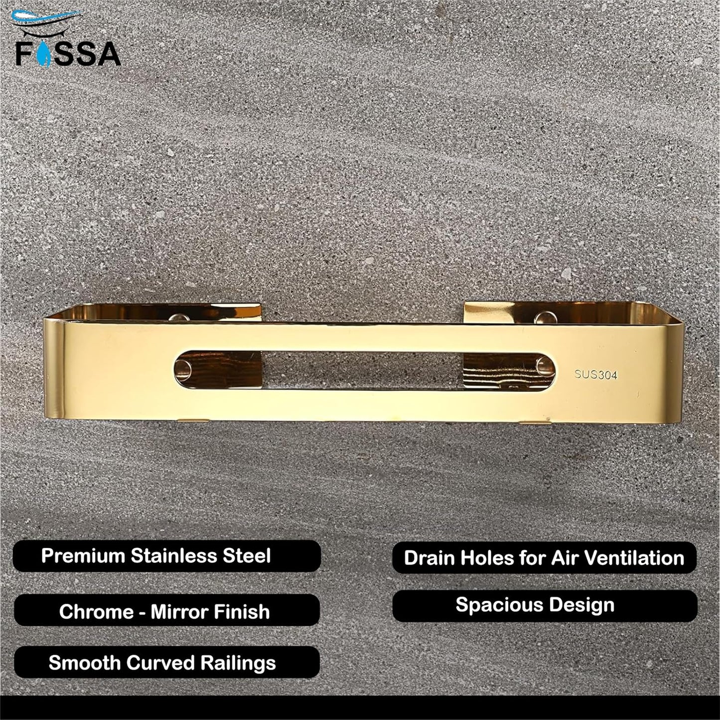FOSSA Premium Stainless Steel Bathroom Shelf/Kitchen Shelf/Bathroom Shelf and Rack/Wall Storage Shelf/Bathroom Accessories (Gold)-1