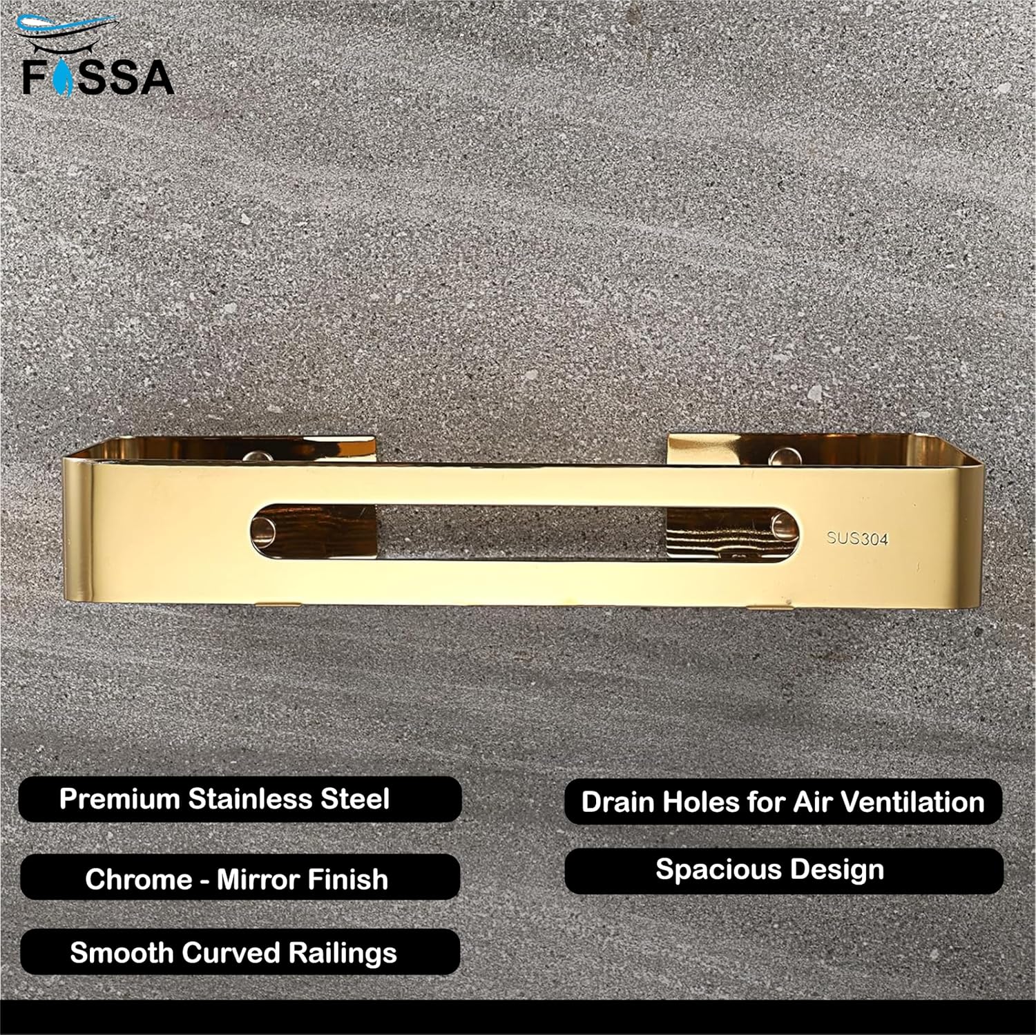 FOSSA Premium Stainless Steel Bathroom Shelf/Kitchen Shelf/Bathroom Shelf and Rack/Wall Storage Shelf/Bathroom Accessories (Gold)-1