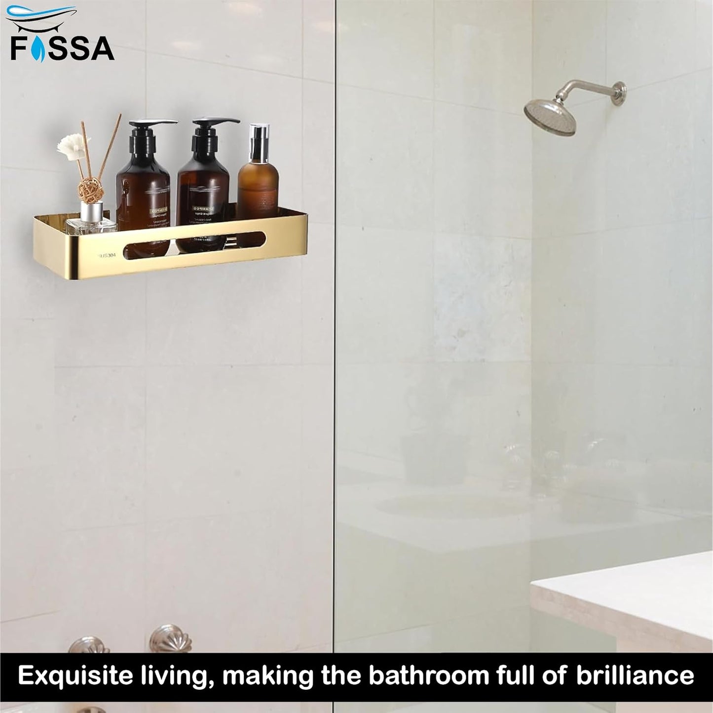 FOSSA Premium Stainless Steel Bathroom Shelf/Kitchen Shelf/Bathroom Shelf and Rack/Wall Storage Shelf/Bathroom Accessories (Gold)-3