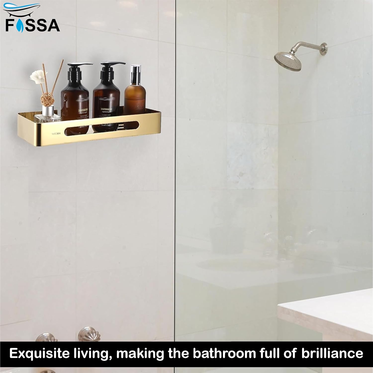 FOSSA Premium Stainless Steel Bathroom Shelf/Kitchen Shelf/Bathroom Shelf and Rack/Wall Storage Shelf/Bathroom Accessories (Gold)-3