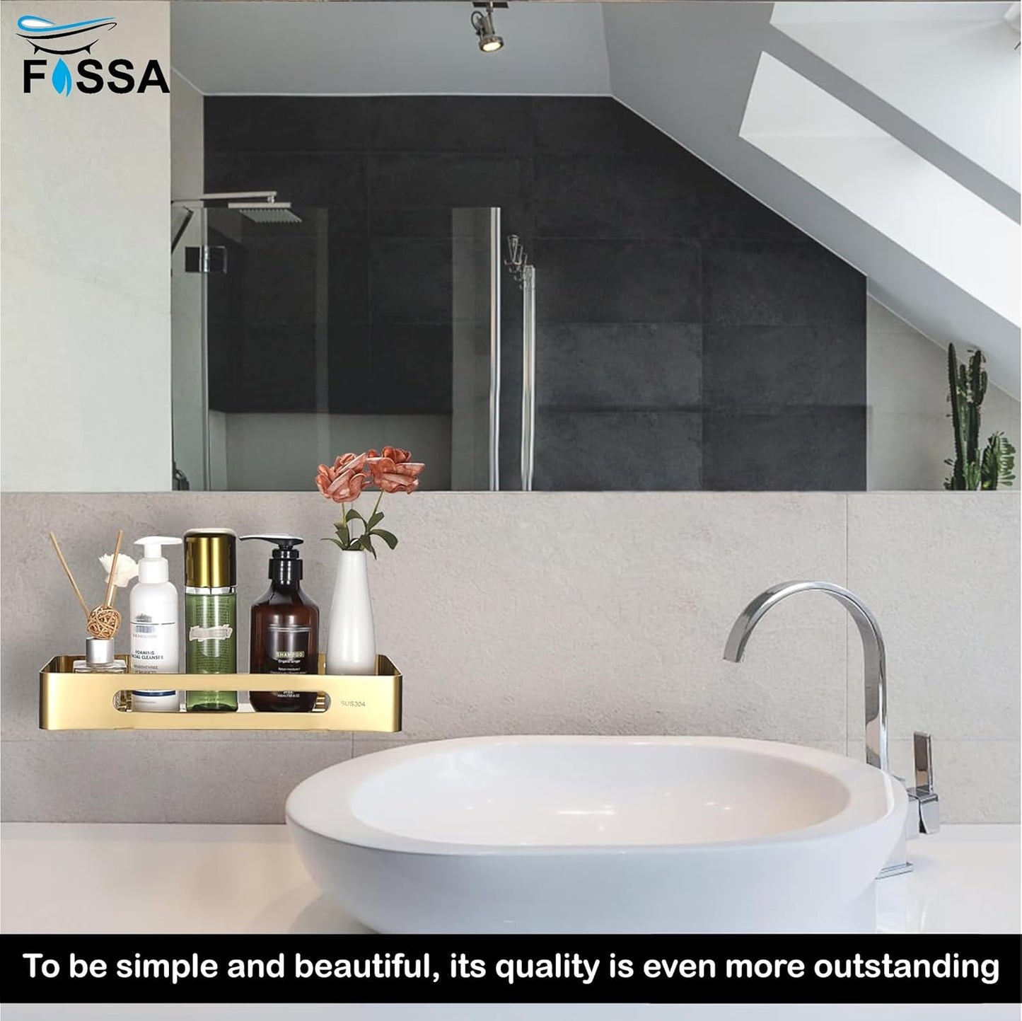 FOSSA Premium Stainless Steel Bathroom Shelf/Kitchen Shelf/Bathroom Shelf and Rack/Wall Storage Shelf/Bathroom Accessories (Gold)-2